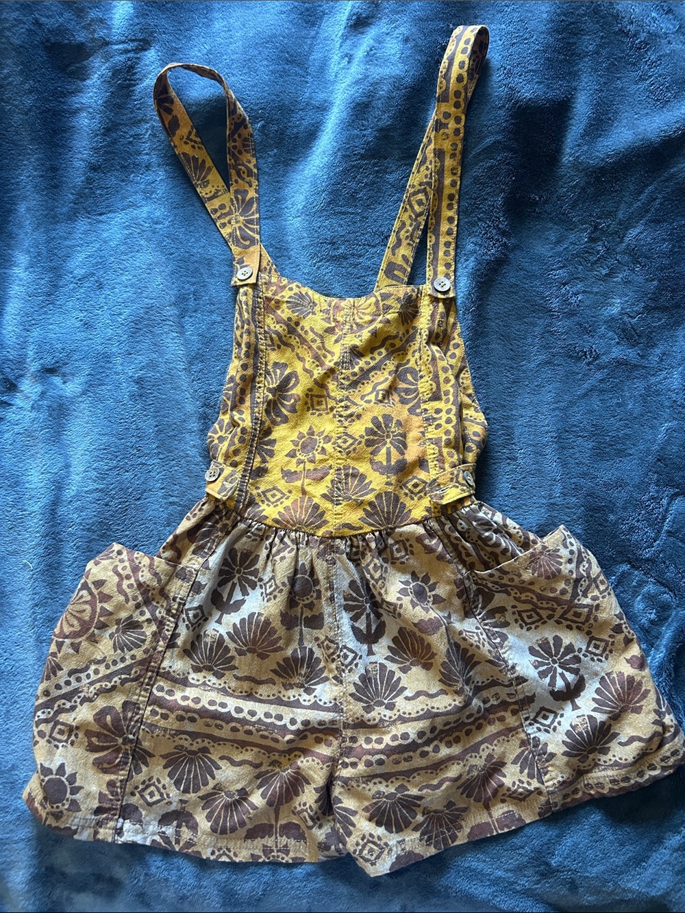 Free People Yellow and Brown Patterned Overall romper